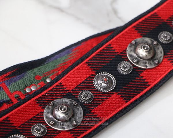 Dior肩帶 迪奧羅馬肩帶黑綠格子 白色和黑色刺繡帆布寬肩帶 復古銀色飾章  Dyd1045